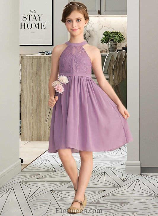 Carolyn A-Line Scoop Neck Knee-Length Chiffon Lace Junior Bridesmaid Dress DGP0013401