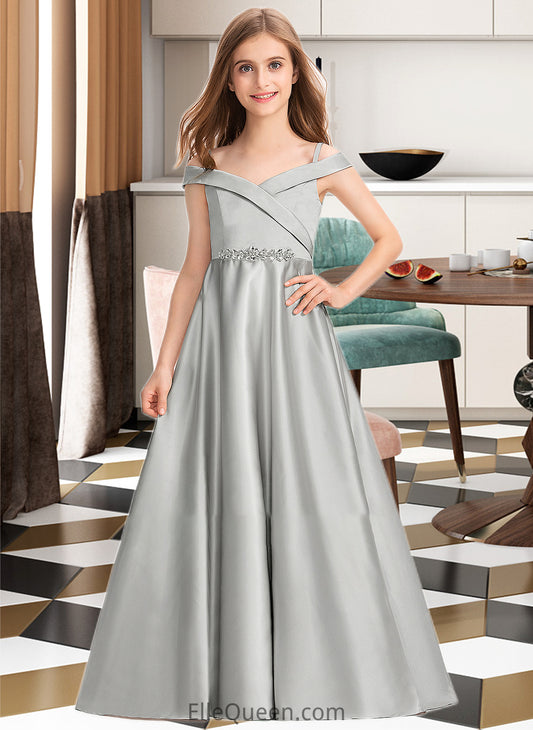 Sheila Ball-Gown/Princess Off-the-Shoulder Floor-Length Satin Junior Bridesmaid Dress DGP0013404