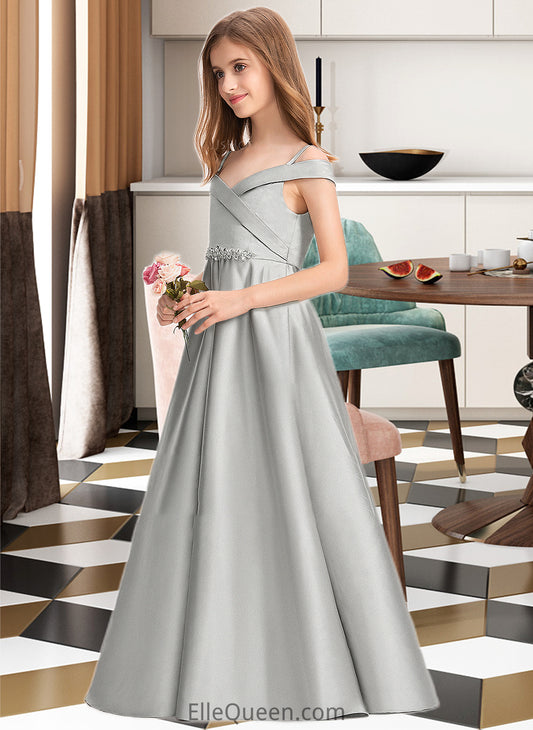 Sheila Ball-Gown/Princess Off-the-Shoulder Floor-Length Satin Junior Bridesmaid Dress DGP0013404