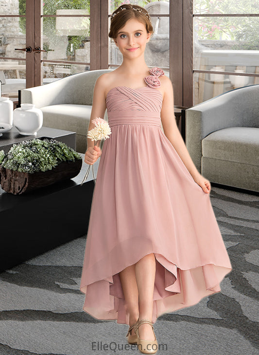 Matilda A-Line One-Shoulder Asymmetrical Chiffon Junior Bridesmaid Dress With Ruffle Flower(s) Bow(s) DGP0013410