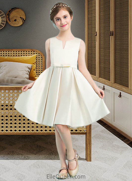 Lilith A-Line Scoop Neck Knee-Length Satin Junior Bridesmaid Dress With Bow(s) DGP0013411