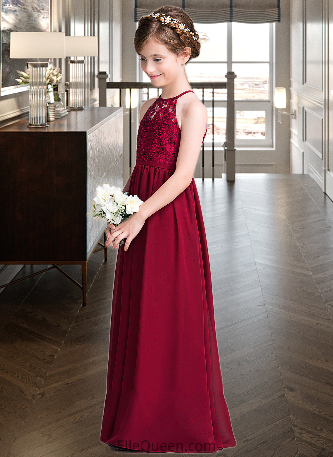 Madeline A-Line Scoop Neck Floor-Length Chiffon Junior Bridesmaid Dress DGP0013412