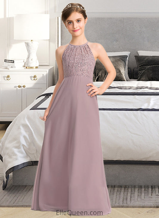 Jaidyn A-LineScoopNeckFloor-LengthChiffonLaceJuniorBridesmaidDressWithRuffle#173272 DGP0013416