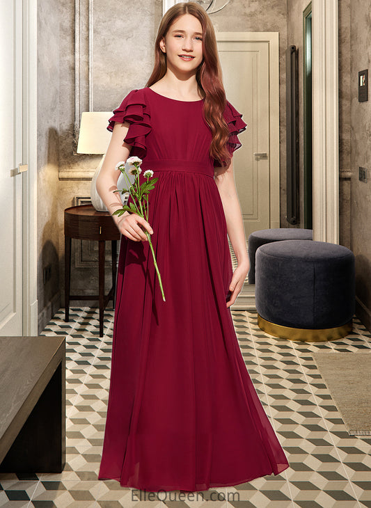 Yasmin A-Line Scoop Neck Floor-Length Chiffon Junior Bridesmaid Dress With Cascading Ruffles DGP0013417