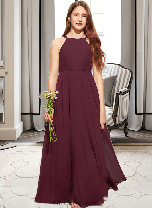 Uerica A-Line Scoop Neck Floor-Length Chiffon Junior Bridesmaid Dress DGP0013418