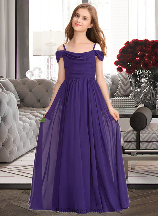 Elle A-Line Off-the-Shoulder Floor-Length Chiffon Junior Bridesmaid Dress With Ruffle DGP0013421