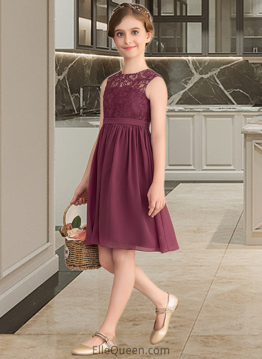 Mary A-LineScoopNeckKnee-LengthChiffonLaceJuniorBridesmaidDress#165020 DGP0013423