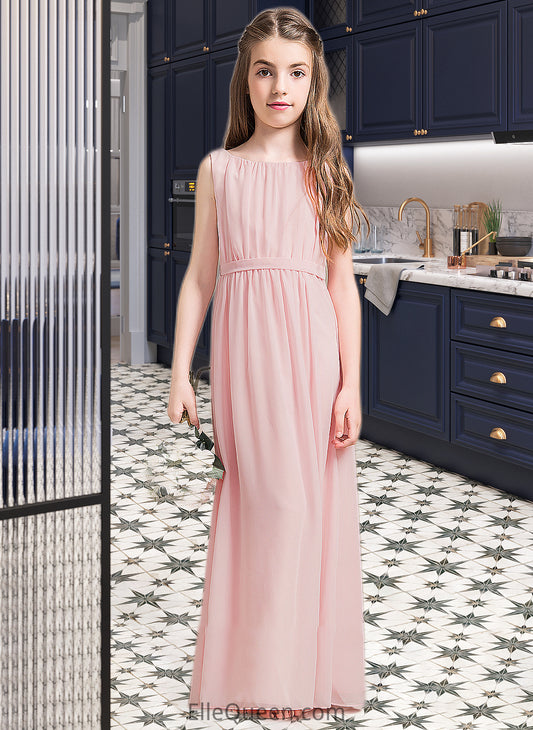 Charlee A-Line Scoop Neck Floor-Length Chiffon Junior Bridesmaid Dress With Ruffle Split Front DGP0013425