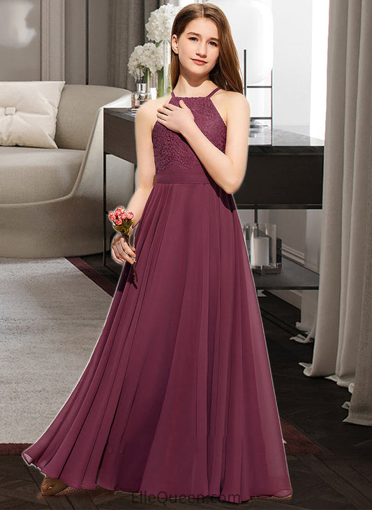 Susie A-Line Square Neckline Floor-Length Chiffon Lace Junior Bridesmaid Dress DGP0013434