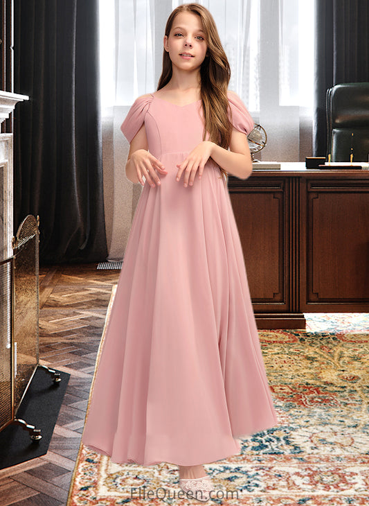 Hanna A-Line V-neck Floor-Length Chiffon Junior Bridesmaid Dress With Ruffle DGP0013437