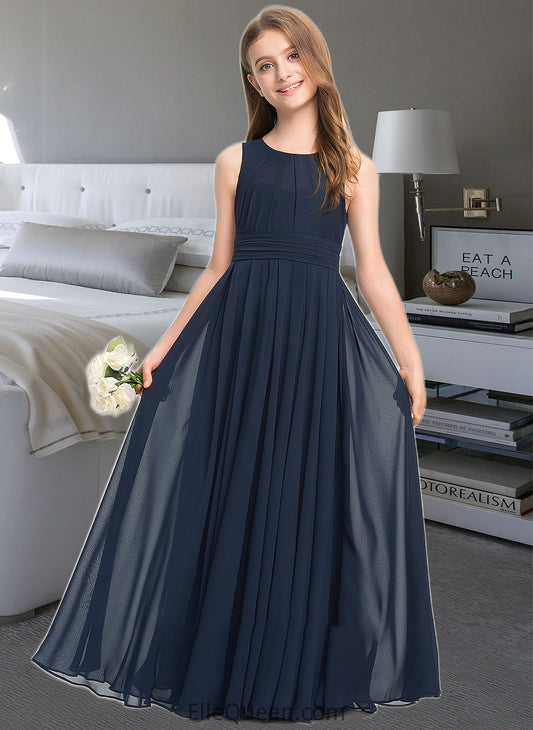 Michaelia A-Line Scoop Neck Floor-Length Chiffon Junior Bridesmaid Dress With Ruffle DGP0013441