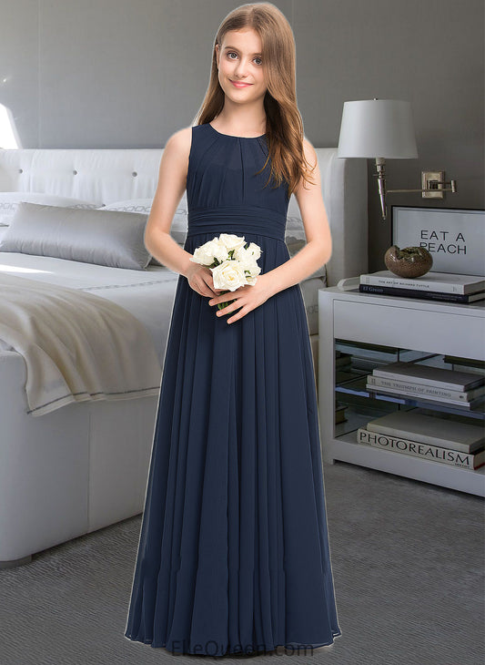 Michaelia A-Line Scoop Neck Floor-Length Chiffon Junior Bridesmaid Dress With Ruffle DGP0013441