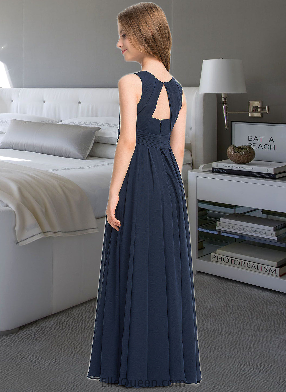 Michaelia A-Line Scoop Neck Floor-Length Chiffon Junior Bridesmaid Dress With Ruffle DGP0013441