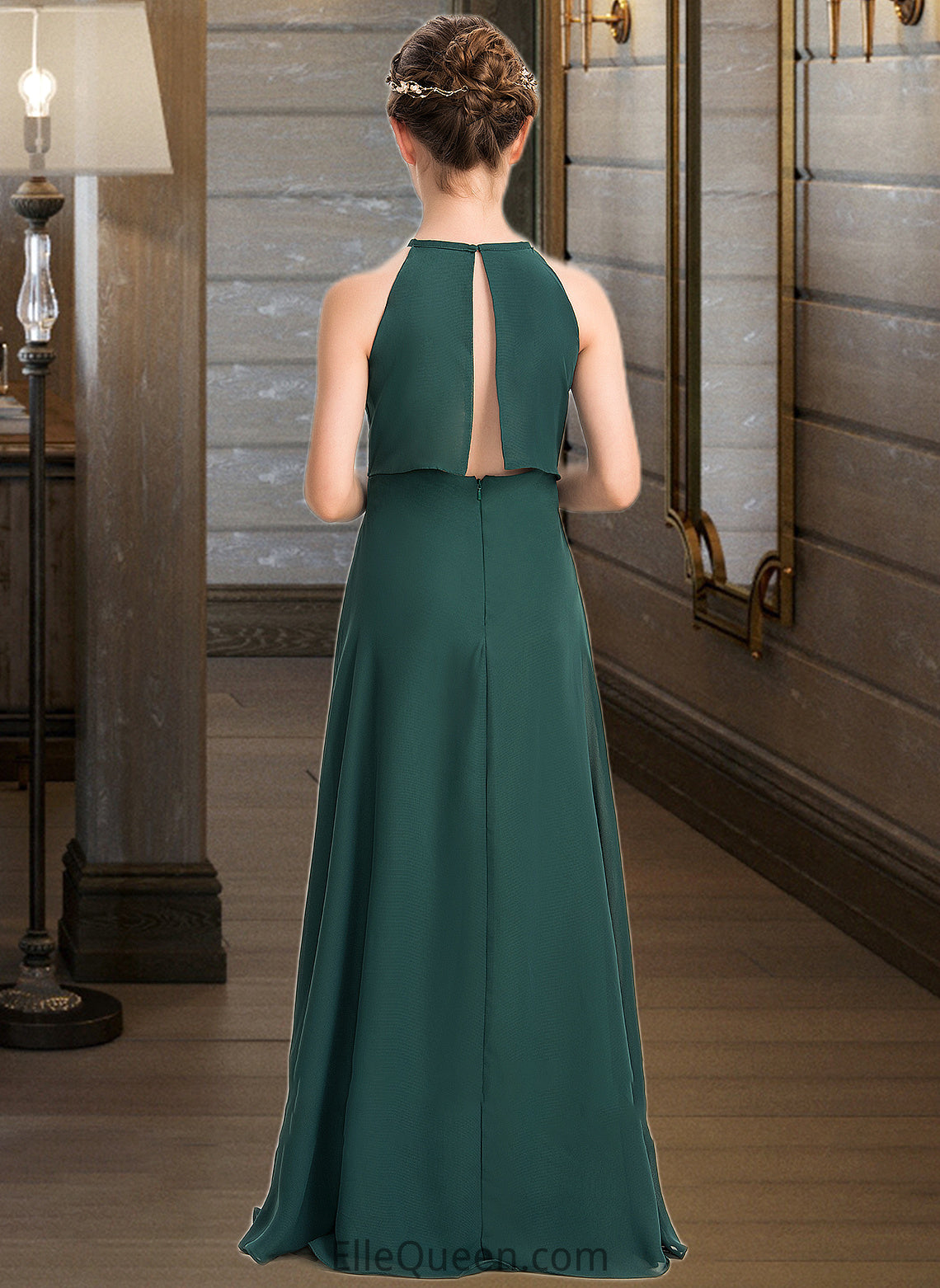 Jemima A-Line Scoop Neck Floor-Length Chiffon Junior Bridesmaid Dress DGP0013442