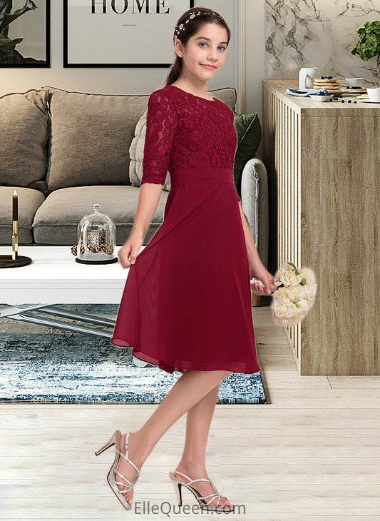 Amina A-Line Scoop Neck Knee-Length Chiffon Junior Bridesmaid Dress DGP0013443