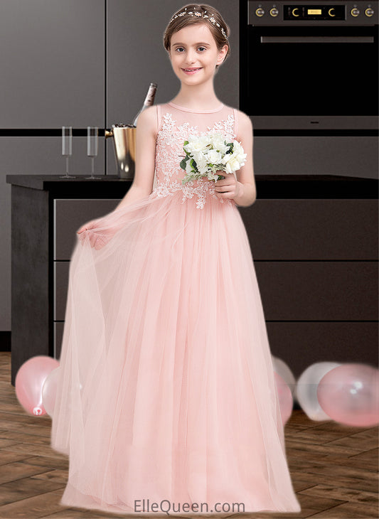 Bryanna A-Line Scoop Neck Floor-Length Tulle Junior Bridesmaid Dress With Beading Sequins DGP0013444