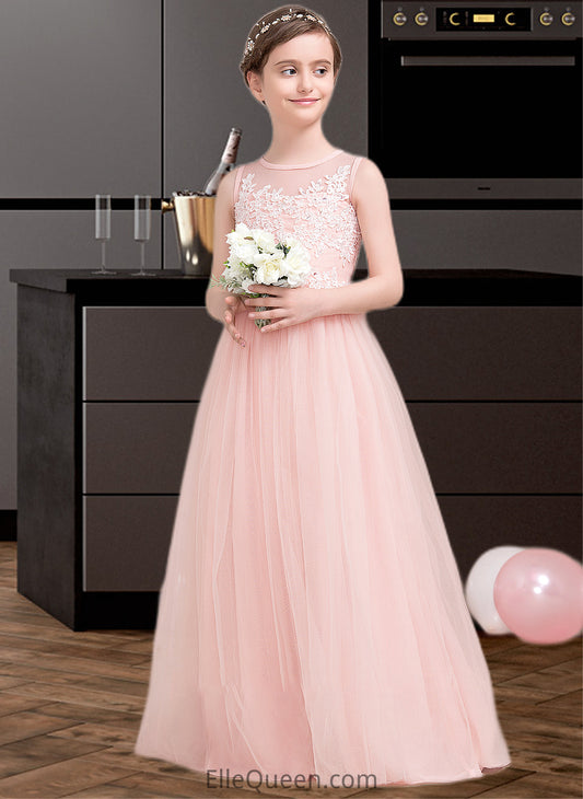 Bryanna A-Line Scoop Neck Floor-Length Tulle Junior Bridesmaid Dress With Beading Sequins DGP0013444