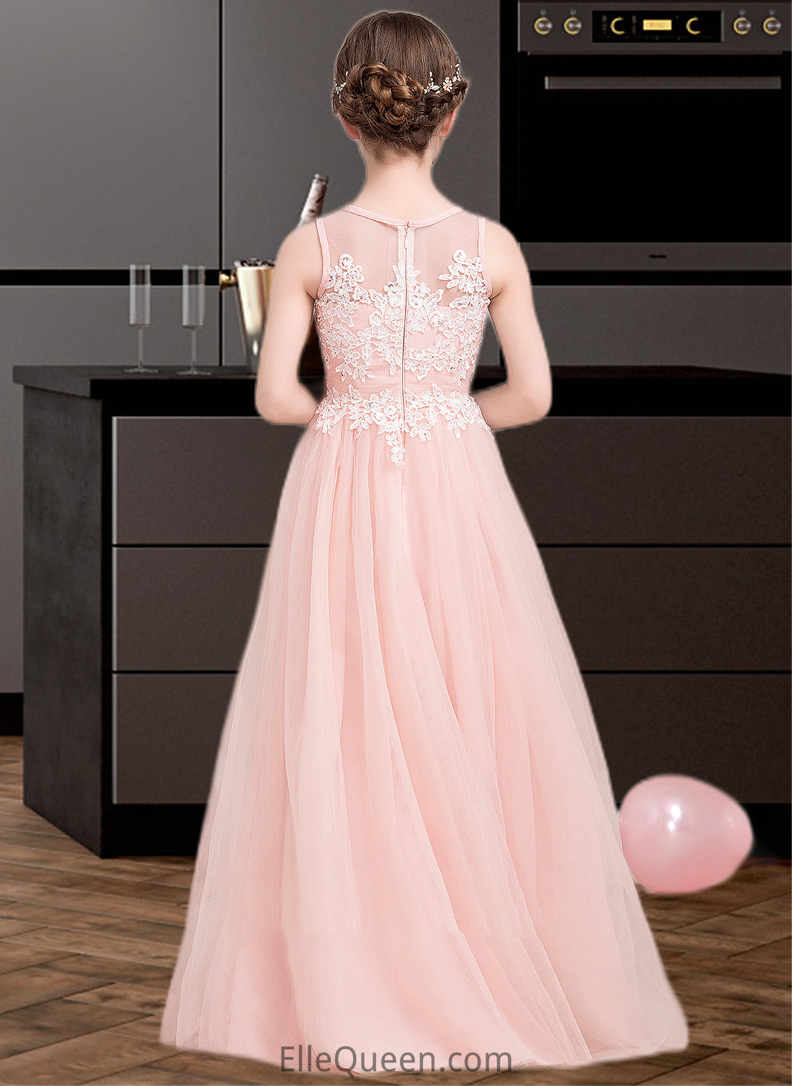 Bryanna A-Line Scoop Neck Floor-Length Tulle Junior Bridesmaid Dress With Beading Sequins DGP0013444