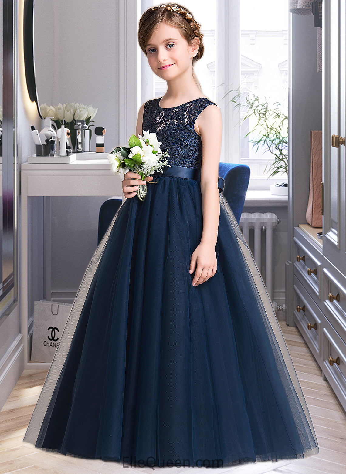 Maya Ball-Gown/PrincessScoopNeckFloor-LengthTulleJuniorBridesmaidDressWithSash#126265 DGP0013449