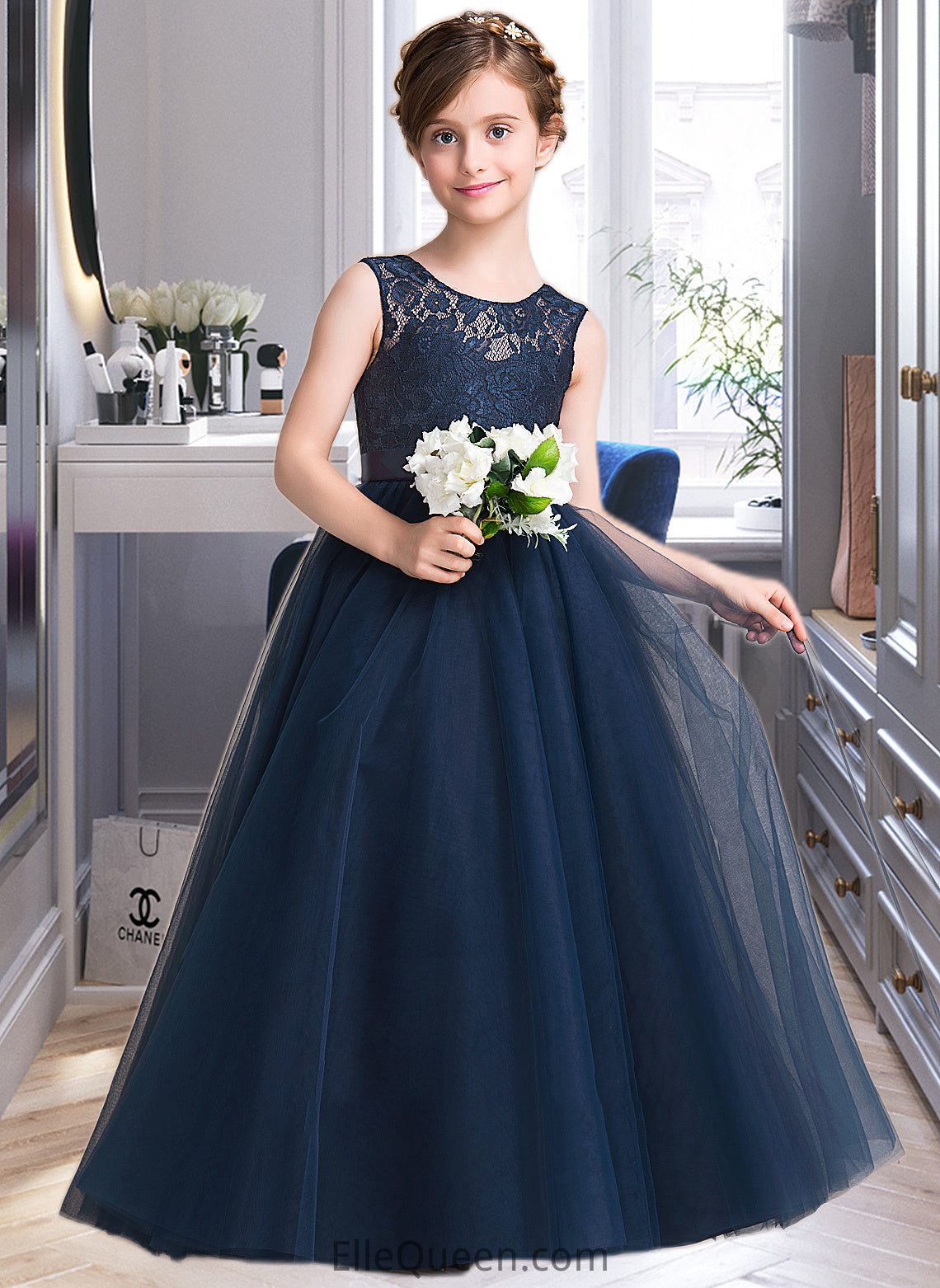 Maya Ball-Gown/PrincessScoopNeckFloor-LengthTulleJuniorBridesmaidDressWithSash#126265 DGP0013449