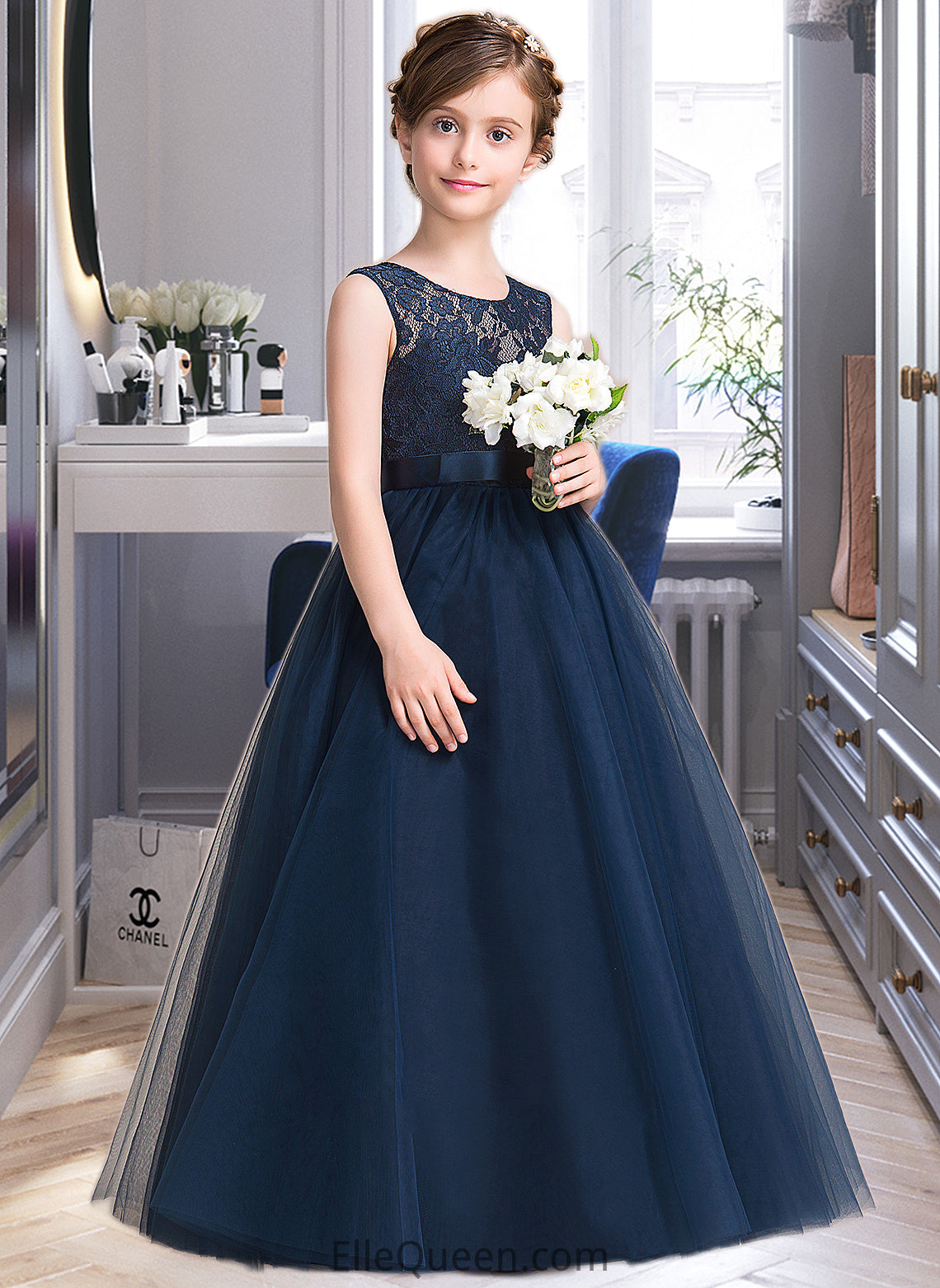 Maya Ball-Gown/PrincessScoopNeckFloor-LengthTulleJuniorBridesmaidDressWithSash#126265 DGP0013449