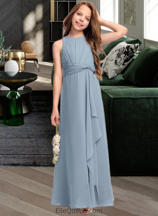 Angel A-Line Scoop Neck Floor-Length Chiffon Junior Bridesmaid Dress With Cascading Ruffles DGP0013450