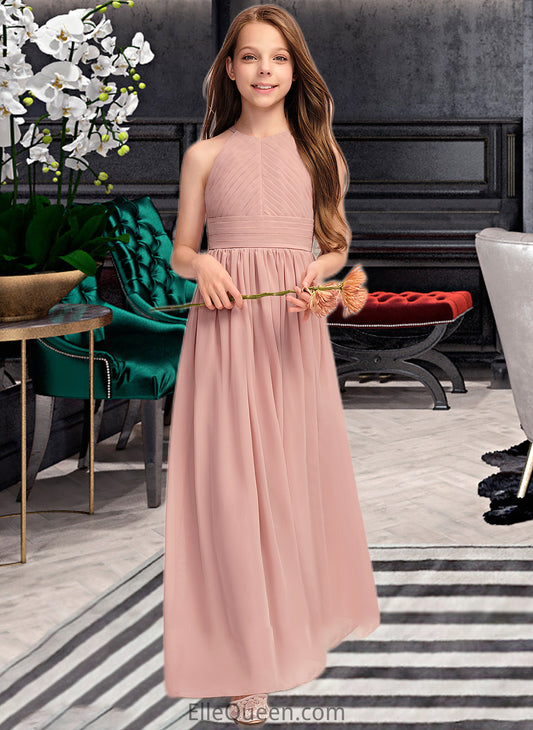 Jewel A-Line Scoop Neck Floor-Length Chiffon Junior Bridesmaid Dress With Ruffle DGP0013451