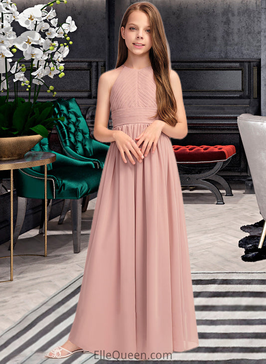 Jewel A-Line Scoop Neck Floor-Length Chiffon Junior Bridesmaid Dress With Ruffle DGP0013451