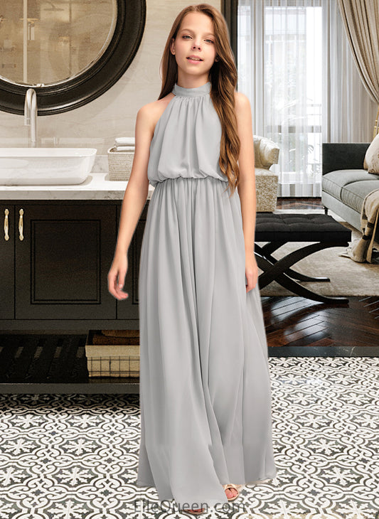 Amirah A-Line High Neck Floor-Length Chiffon Junior Bridesmaid Dress With Ruffle DGP0013452