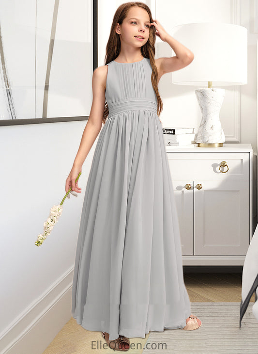 Sophia A-Line Scoop Neck Floor-Length Chiffon Junior Bridesmaid Dress With Ruffle Bow(s) DGP0013483