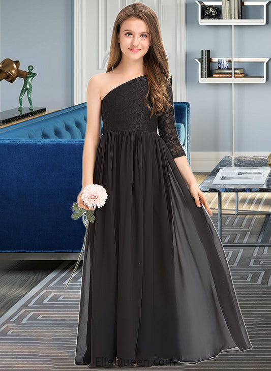 Imani A-Line One-Shoulder Floor-Length Chiffon Lace Junior Bridesmaid Dress DGP0013486