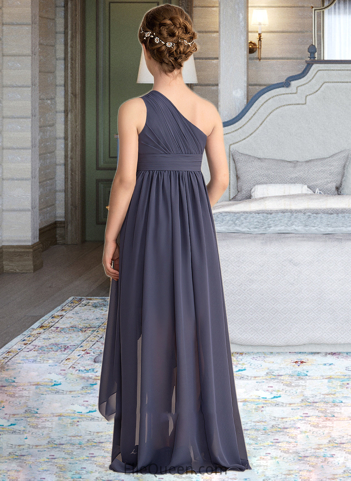 Lynn A-Line One-Shoulder Asymmetrical Chiffon Junior Bridesmaid Dress With Ruffle DGP0013489