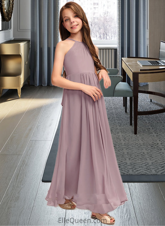 Aiyana A-Line Scoop Neck Floor-Length Chiffon Junior Bridesmaid Dress With Cascading Ruffles DGP0013492