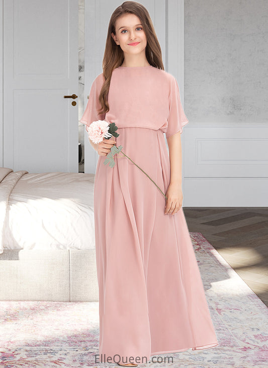 Elaina A-Line Scoop Neck Floor-Length Chiffon Junior Bridesmaid Dress DGP0013493