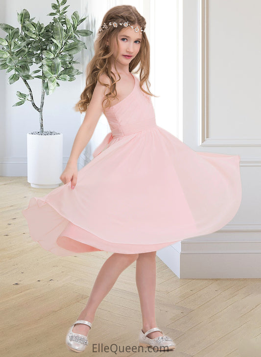 Charity A-Line One-Shoulder Knee-Length Chiffon Junior Bridesmaid Dress With Ruffle DGP0013499