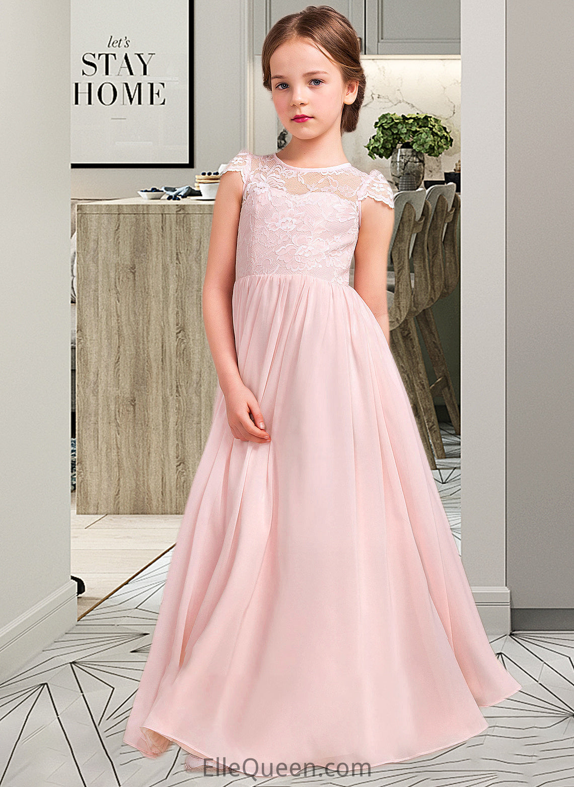 Zara A-LineScoopNeckFloor-LengthChiffonLaceJuniorBridesmaidDress#81155 DGP0013502