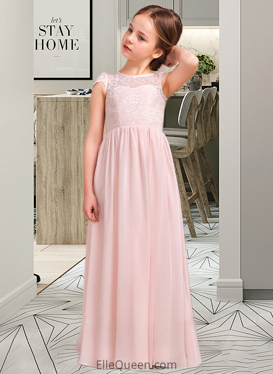 Zara A-LineScoopNeckFloor-LengthChiffonLaceJuniorBridesmaidDress#81155 DGP0013502