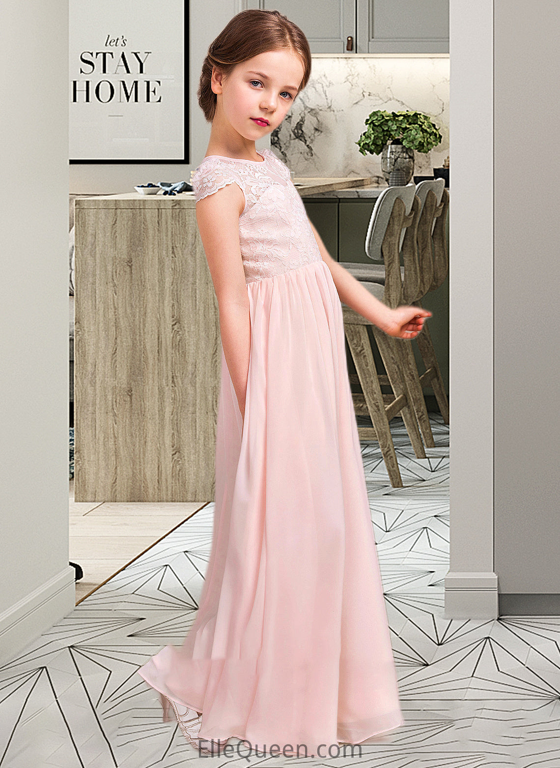 Zara A-LineScoopNeckFloor-LengthChiffonLaceJuniorBridesmaidDress#81155 DGP0013502