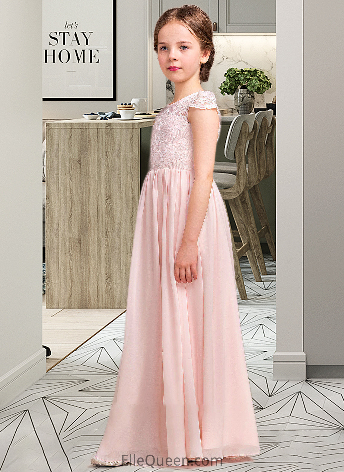 Zara A-LineScoopNeckFloor-LengthChiffonLaceJuniorBridesmaidDress#81155 DGP0013502