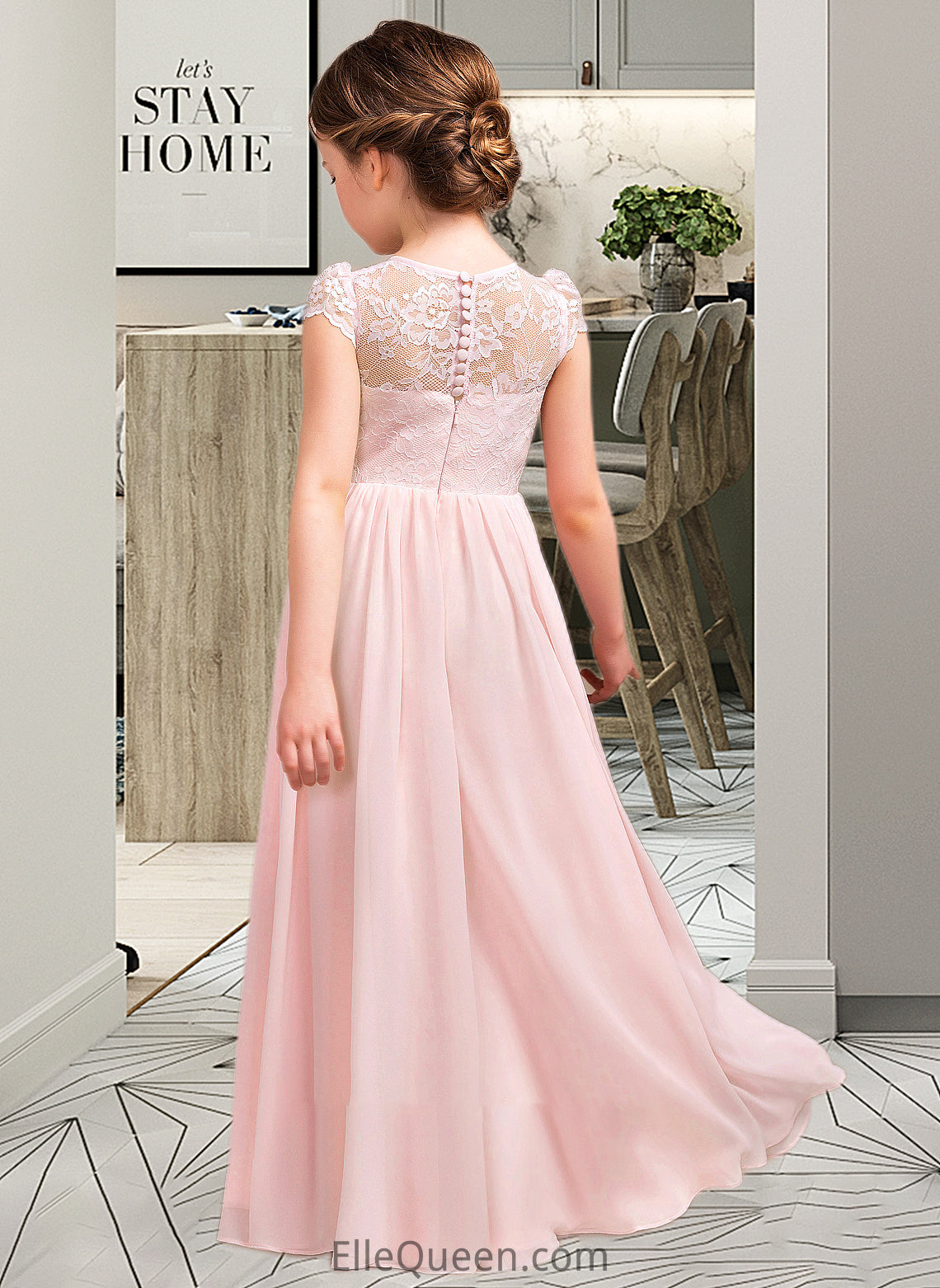 Zara A-LineScoopNeckFloor-LengthChiffonLaceJuniorBridesmaidDress#81155 DGP0013502