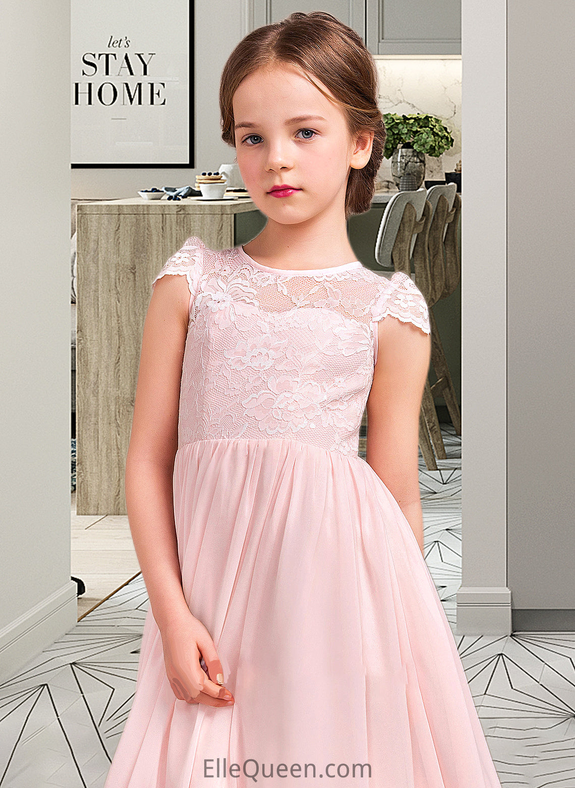 Zara A-LineScoopNeckFloor-LengthChiffonLaceJuniorBridesmaidDress#81155 DGP0013502