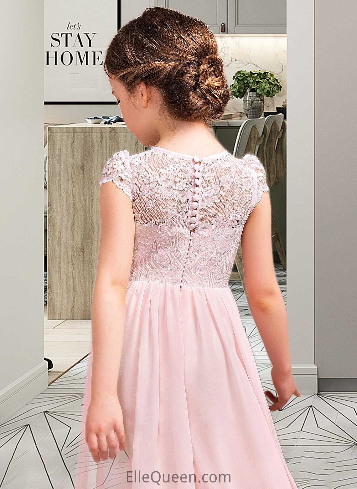 Zara A-LineScoopNeckFloor-LengthChiffonLaceJuniorBridesmaidDress#81155 DGP0013502