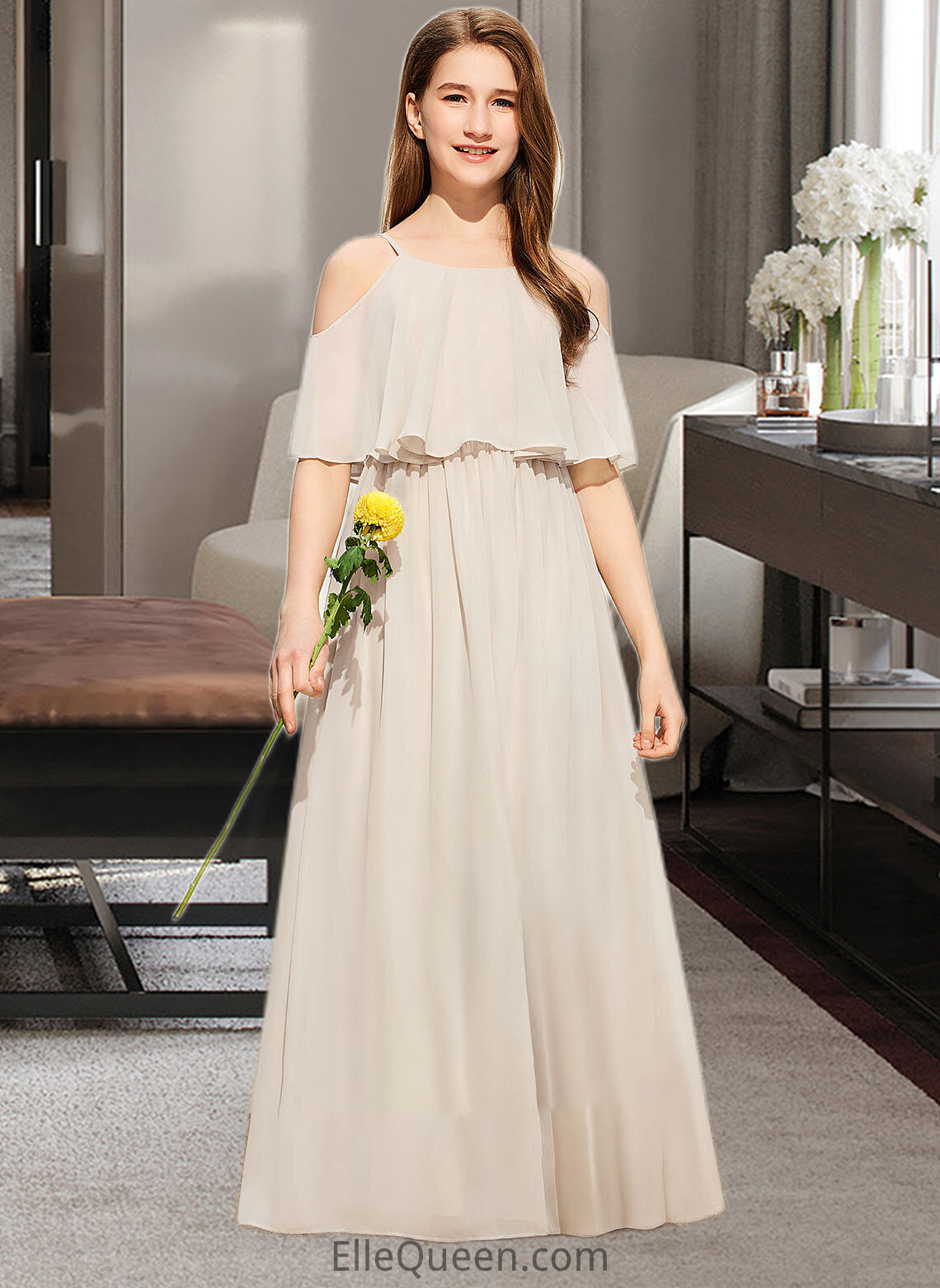 Haylie A-Line Scoop Neck Floor-Length Chiffon Junior Bridesmaid Dress DGP0013503