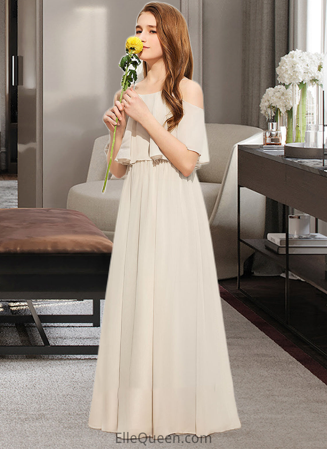 Haylie A-Line Scoop Neck Floor-Length Chiffon Junior Bridesmaid Dress DGP0013503