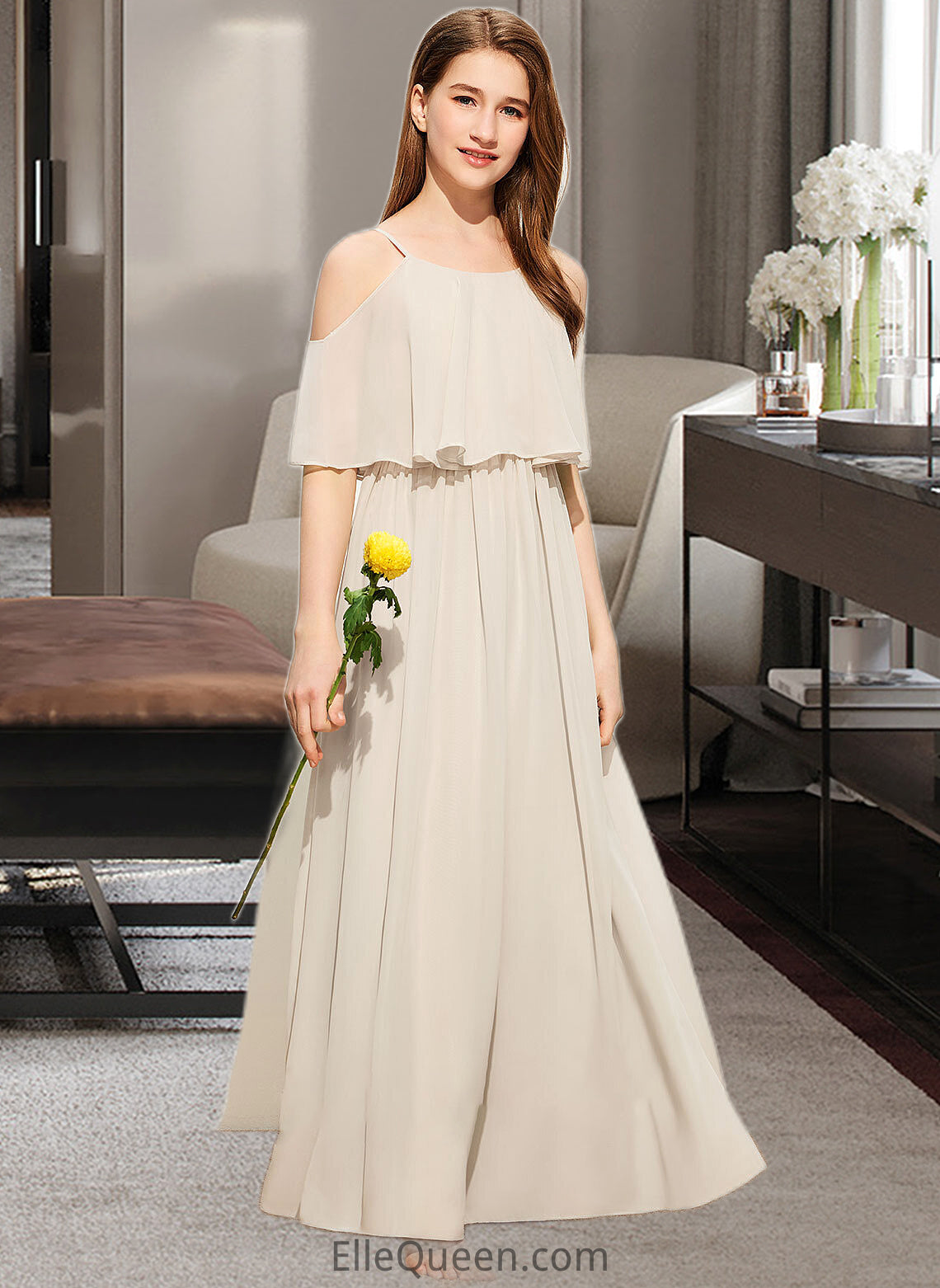 Haylie A-Line Scoop Neck Floor-Length Chiffon Junior Bridesmaid Dress DGP0013503