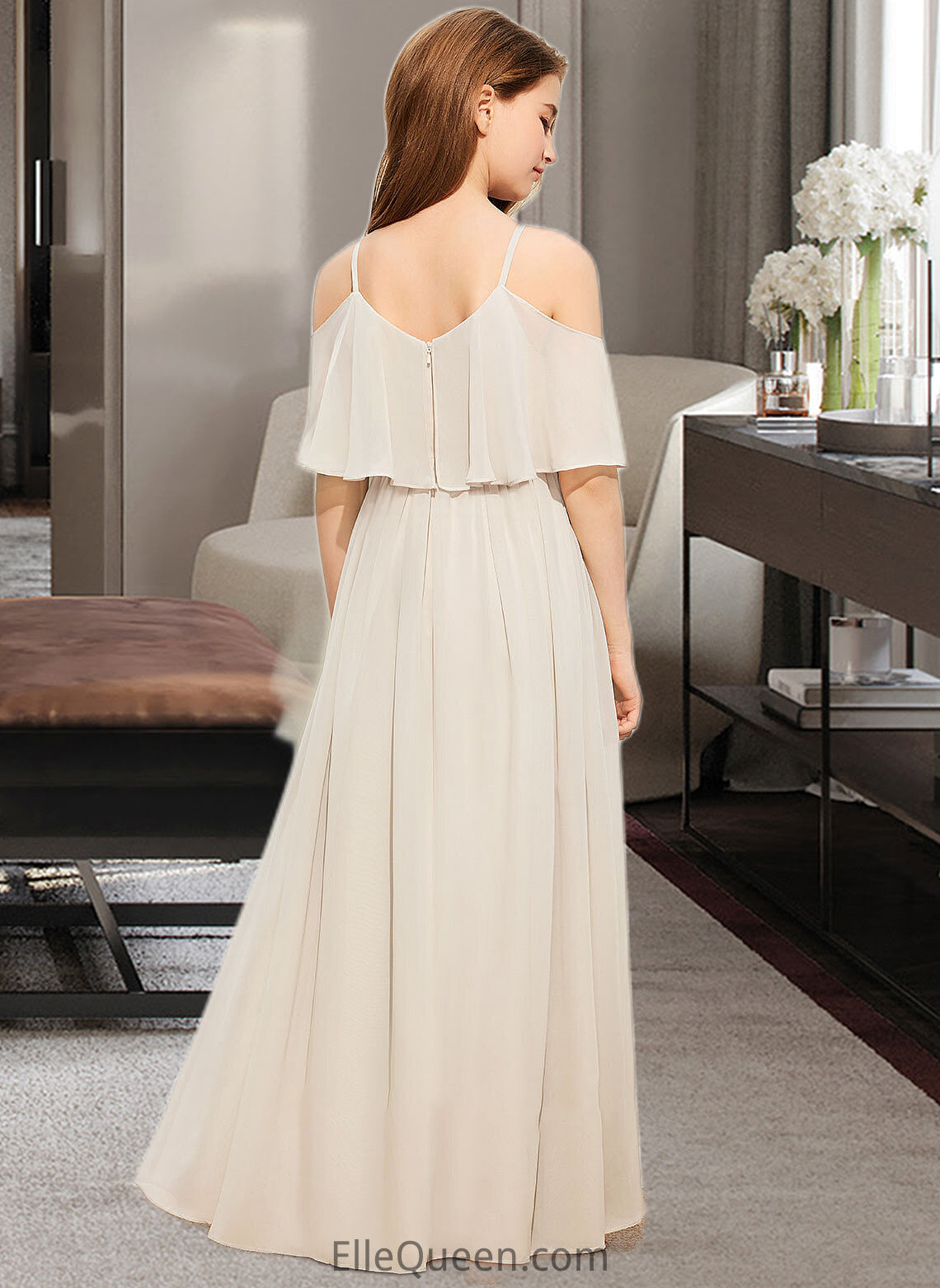 Haylie A-Line Scoop Neck Floor-Length Chiffon Junior Bridesmaid Dress DGP0013503