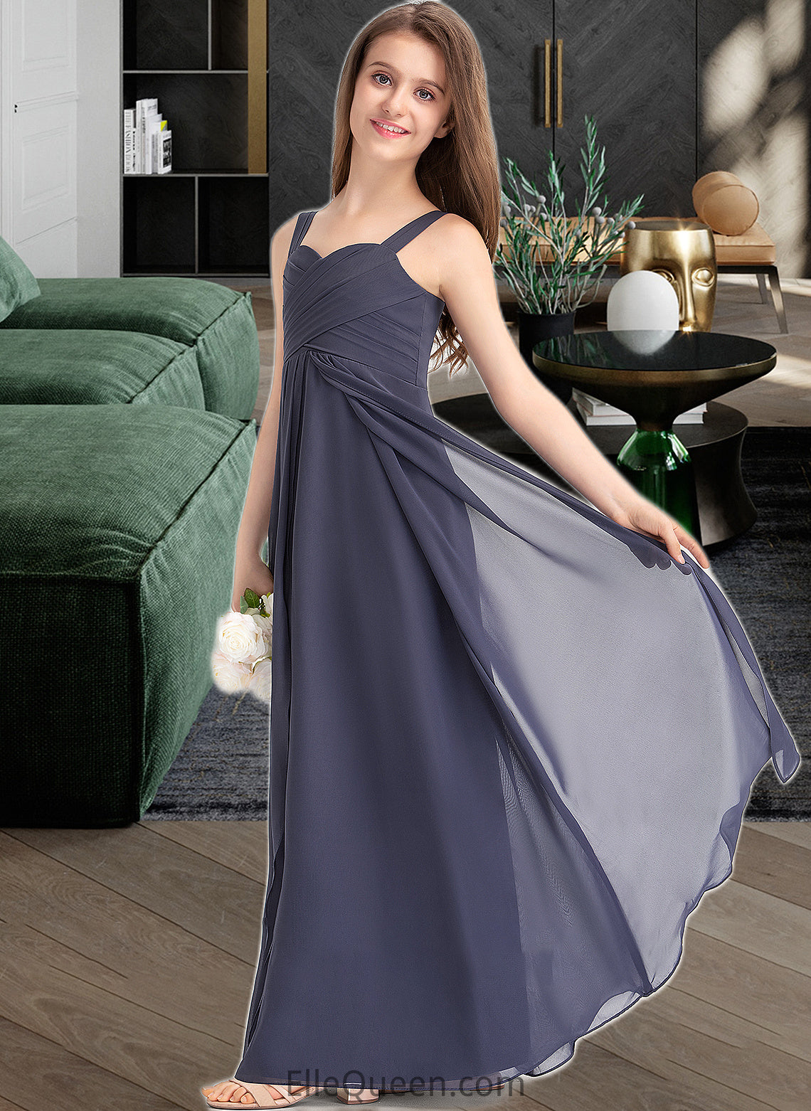 Frederica A-Line Sweetheart Floor-Length Chiffon Junior Bridesmaid Dress With Ruffle DGP0013504