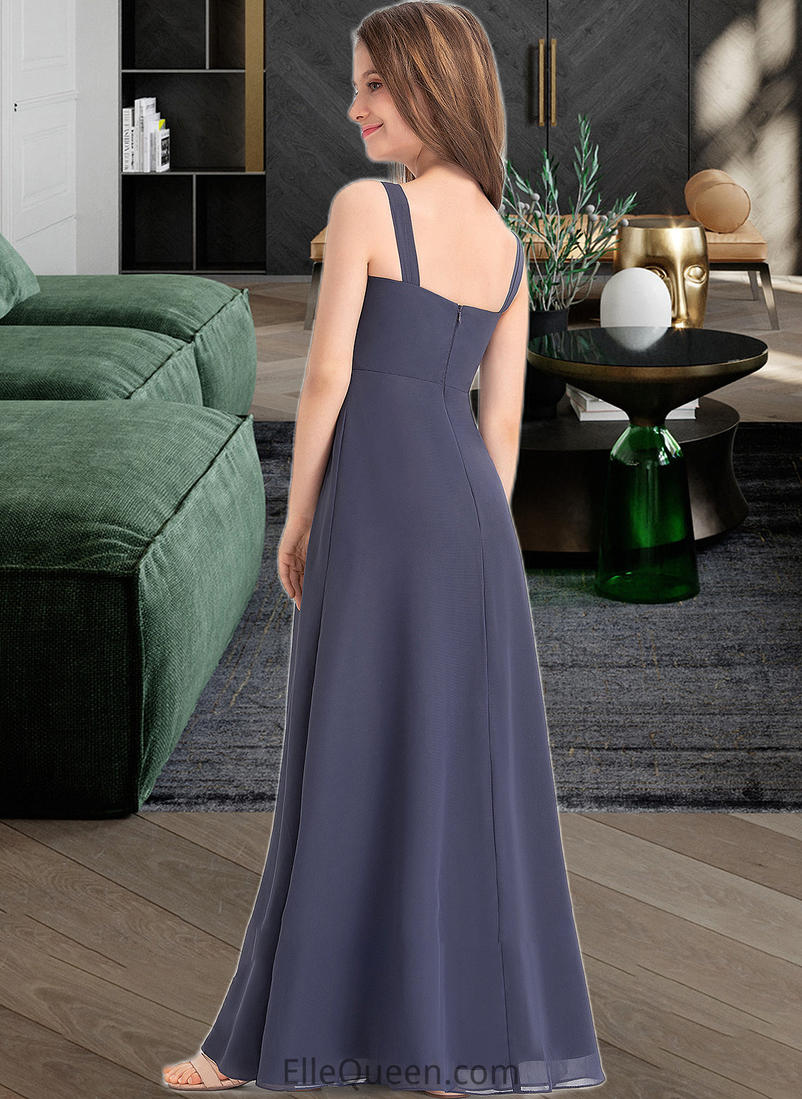 Frederica A-Line Sweetheart Floor-Length Chiffon Junior Bridesmaid Dress With Ruffle DGP0013504