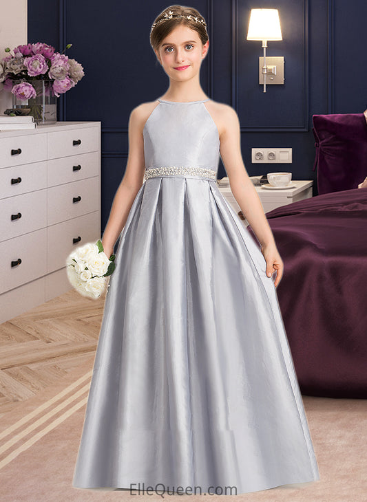 Rubi A-Line Scoop Neck Floor-Length Taffeta Junior Bridesmaid Dress With Beading Bow(s) DGP0013506