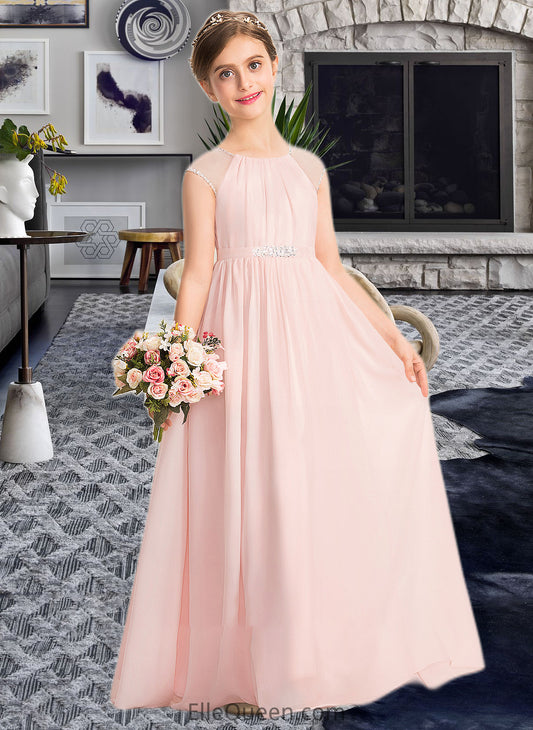 Jaylene A-Line Scoop Neck Floor-Length Chiffon Junior Bridesmaid Dress With Beading Sequins DGP0013507